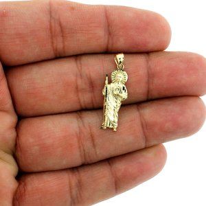 Real 10K Yellow Gold Diamond Cut Saint Jude Pendant